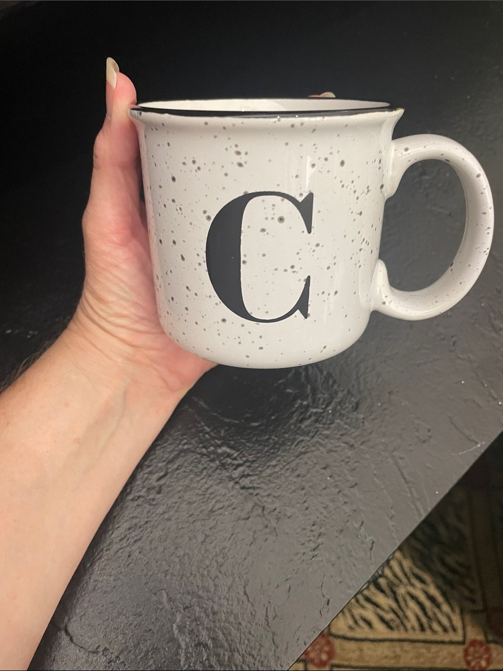 Monogram Speckled Ceramic Campfire Mug - Letter C - White